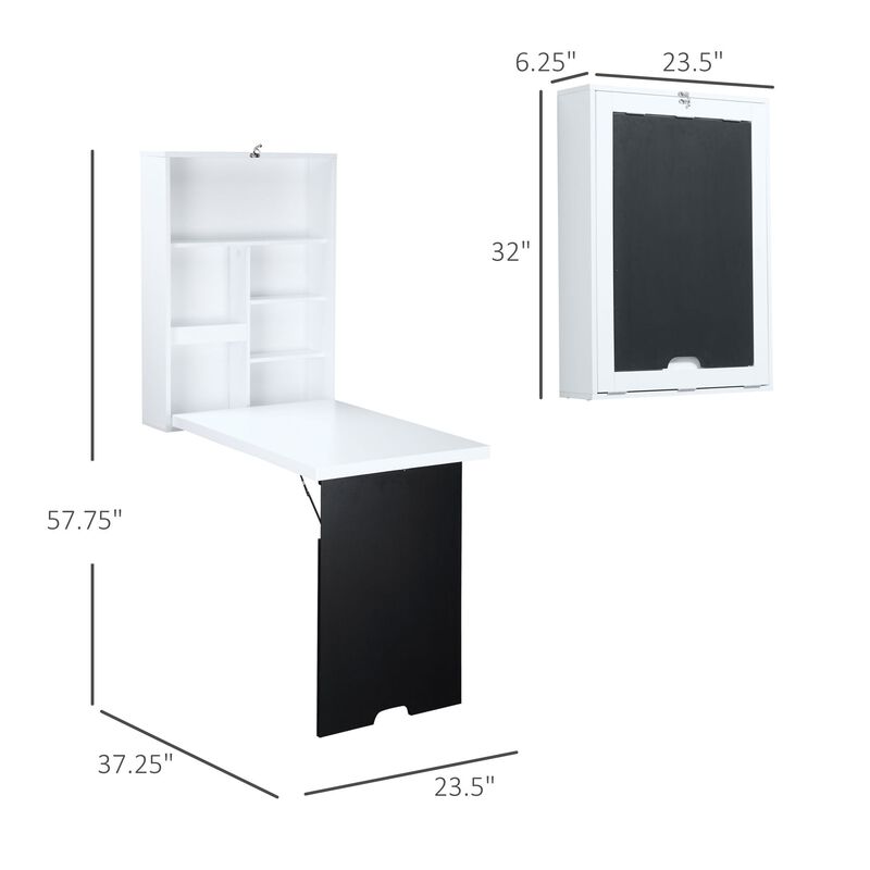 White Space Saver: Folding Wall Desk with Blackboard and Shelves