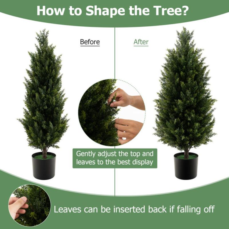 Hivvago 3 Feet Artificial Topiary Cedar Tree with Cement Plastic Pot and Faux Moss-Green