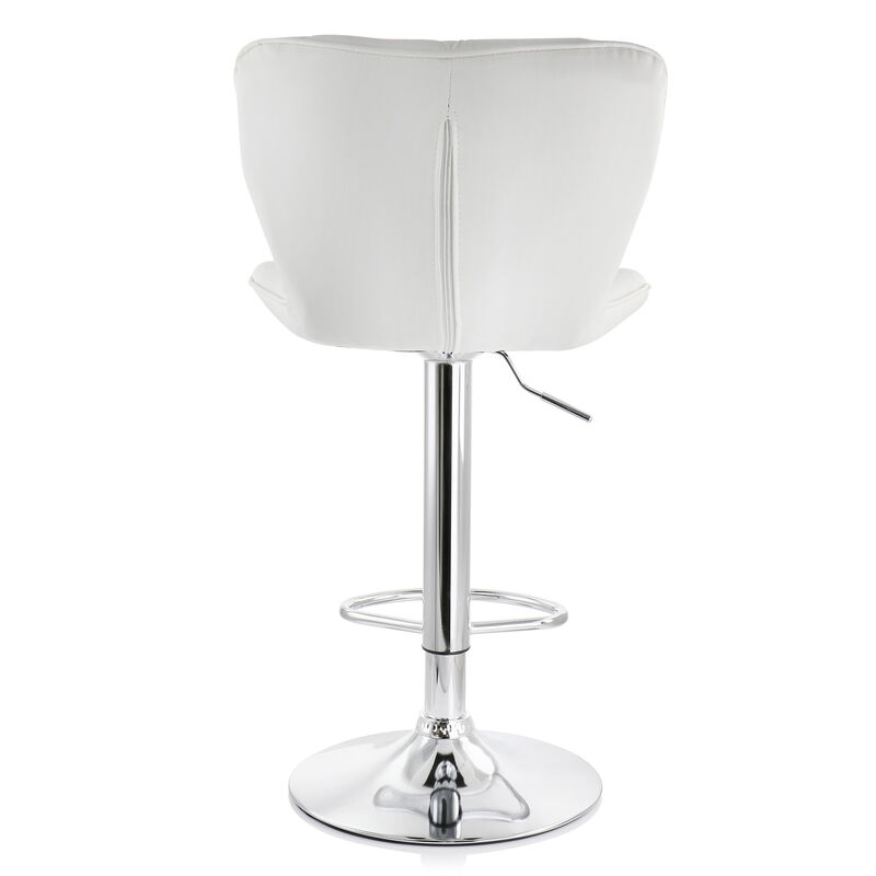Elama 2 Piece Diamond Tufted Faux Leather Adjustable Bar Stool in White with Chrome Base