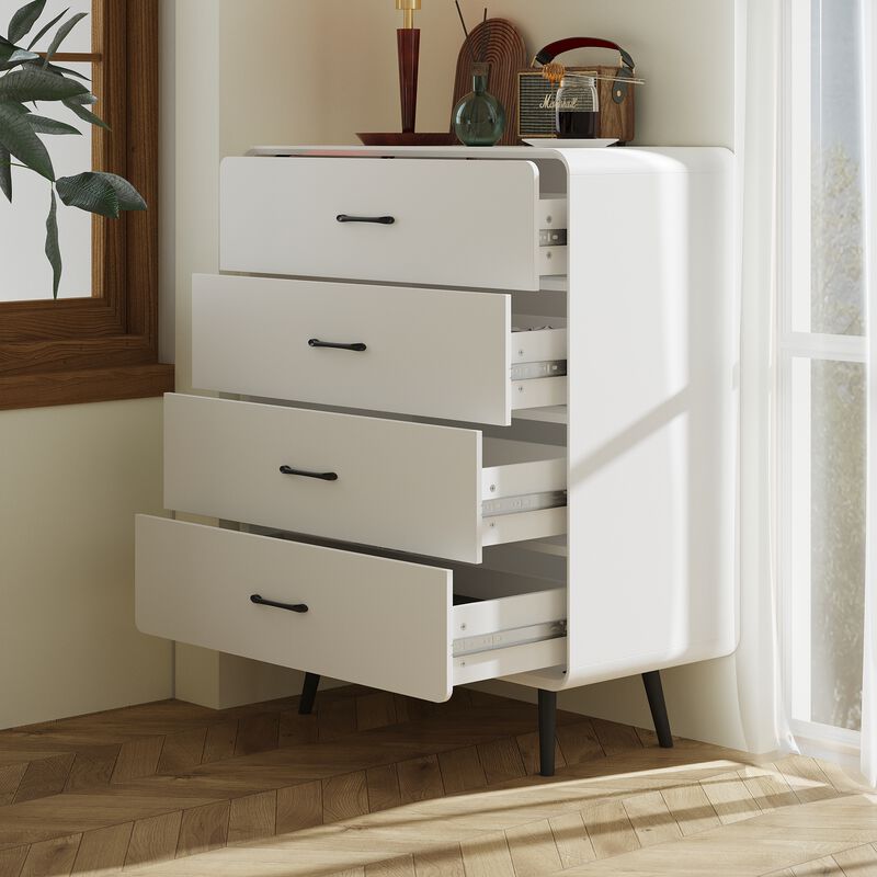 FUFU&GAGA Modern 4-Drawer Dresser with Sleek Black Handles & Legs (31.5" W x 15.7" D x 38.6" H), White