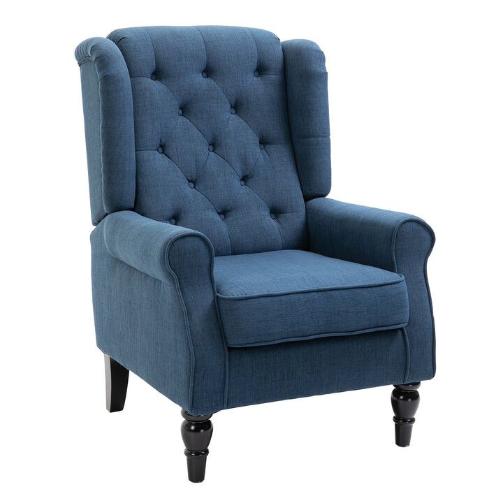 Blue Tufted Elegance: Fabric Accent Armchair with Padded Seat