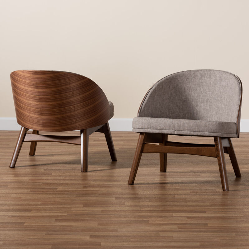 Baxton Studio Lovella Modern Grey Fabric and Walnut Brown Finished 2-Piece Accent Chair Set
