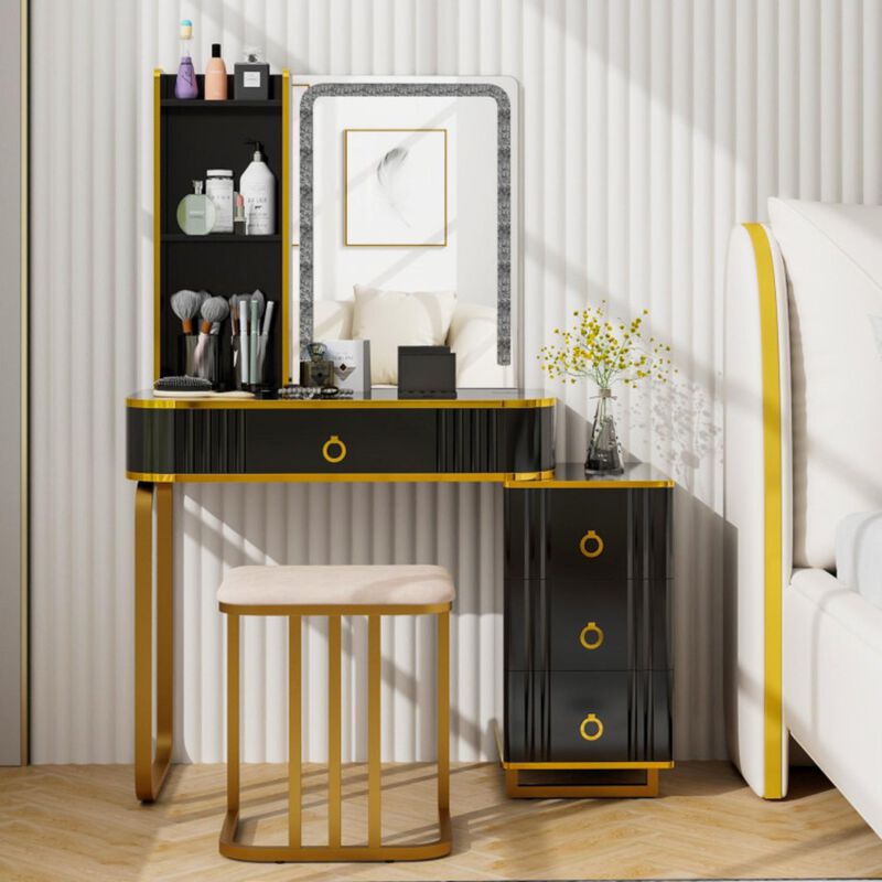 Hivvago Vanity Table Set with RGB LED Lights and Wireless Charging Station