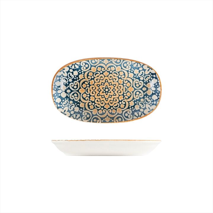 Alhambra 9.5" x 5.5" x h:1.25" Oval Decorated Porcelain Platter (Set of 2)