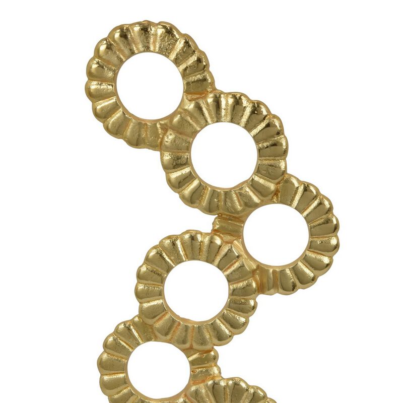 Sherry Tabletop Decor, 23 Inch Golden Metal Round Patterns, White Base - Benzara