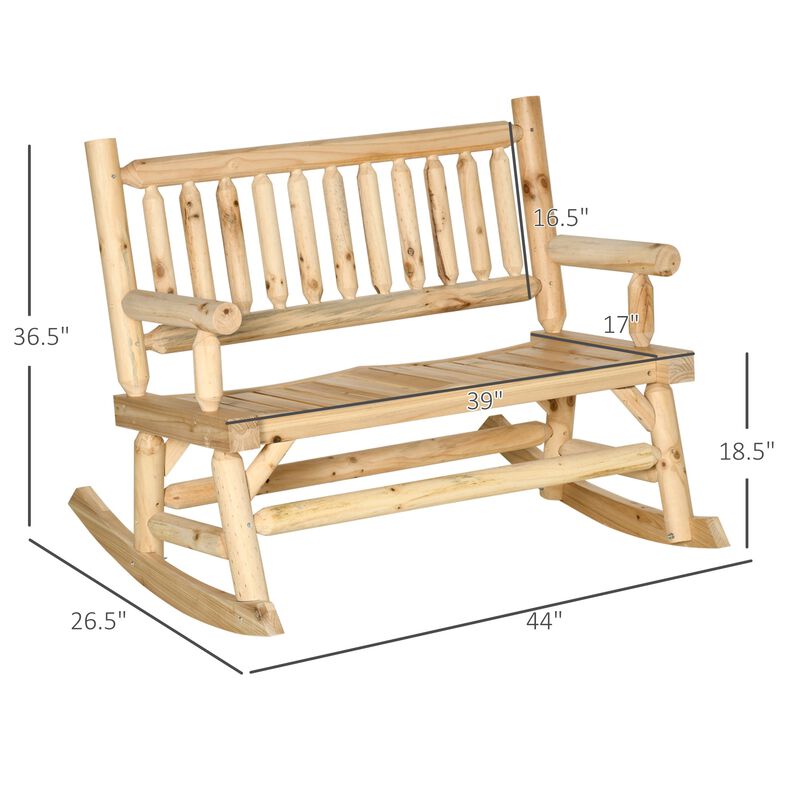 Natural Porch Duo: 2-Person Wooden Rocking Chair with Log Design