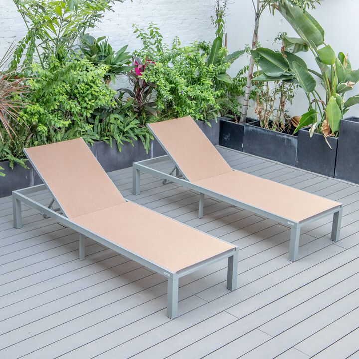 LeisureMod Marlin Patio Chaise Lounge Chair With Grey Aluminum Frame, Set of 2