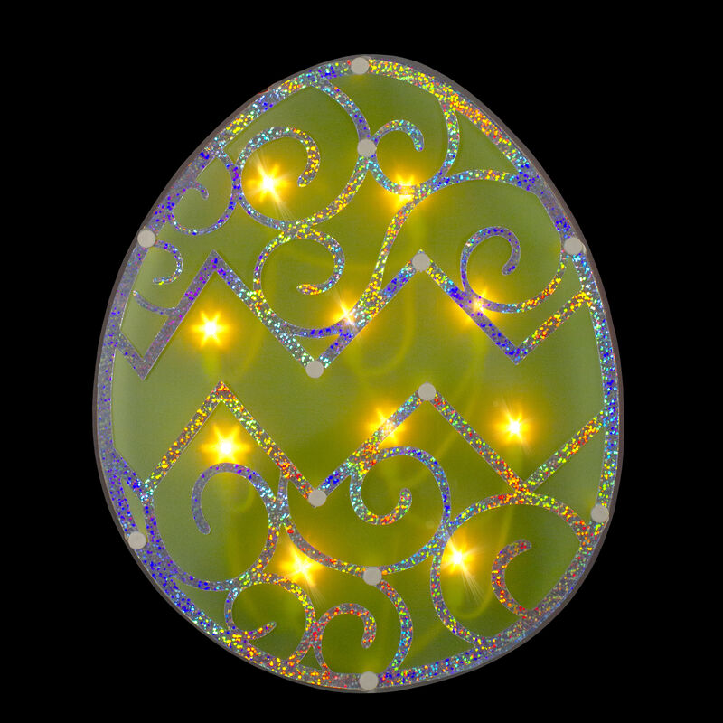 12" Lighted Green Easter Egg Window Silhouette Decoration