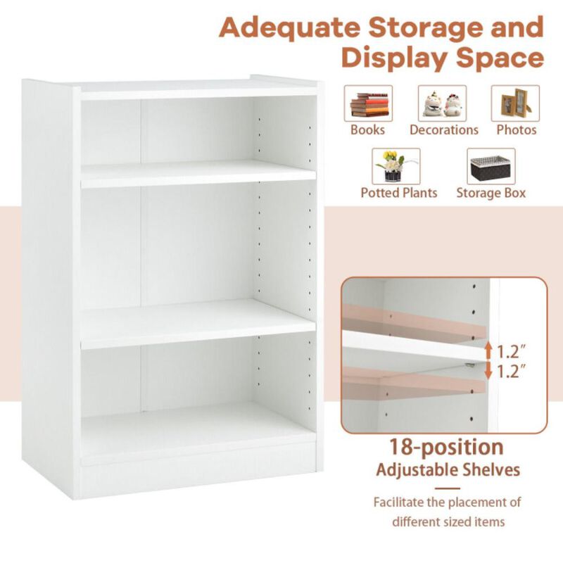 Hivvago 3-Tier Bookcase Open Display Rack Cabinet with Adjustable Shelves-White