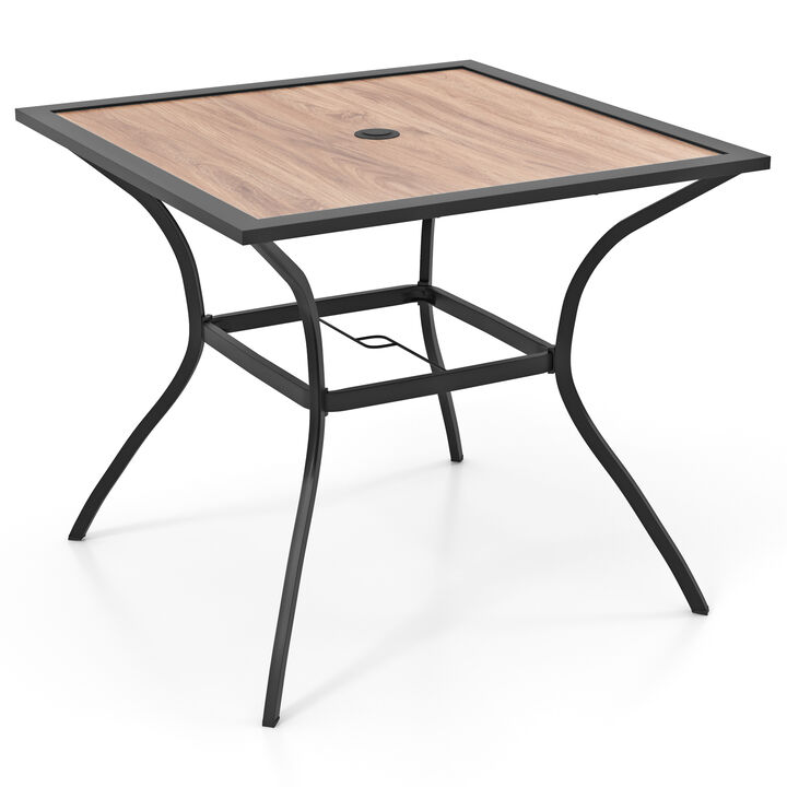 Patio Dining Table for 4 – Square Bistro Table with Umbrella Hole for Outdoor Use