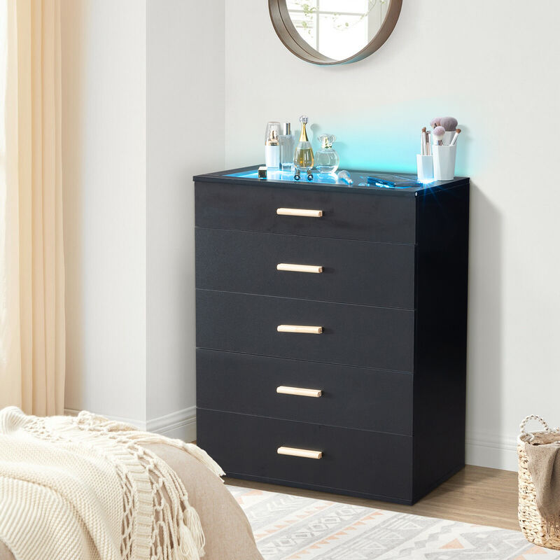 Drawer Cabinet with RGB Lights Modern Storage Cabinet with LED Lighting for Home or Office