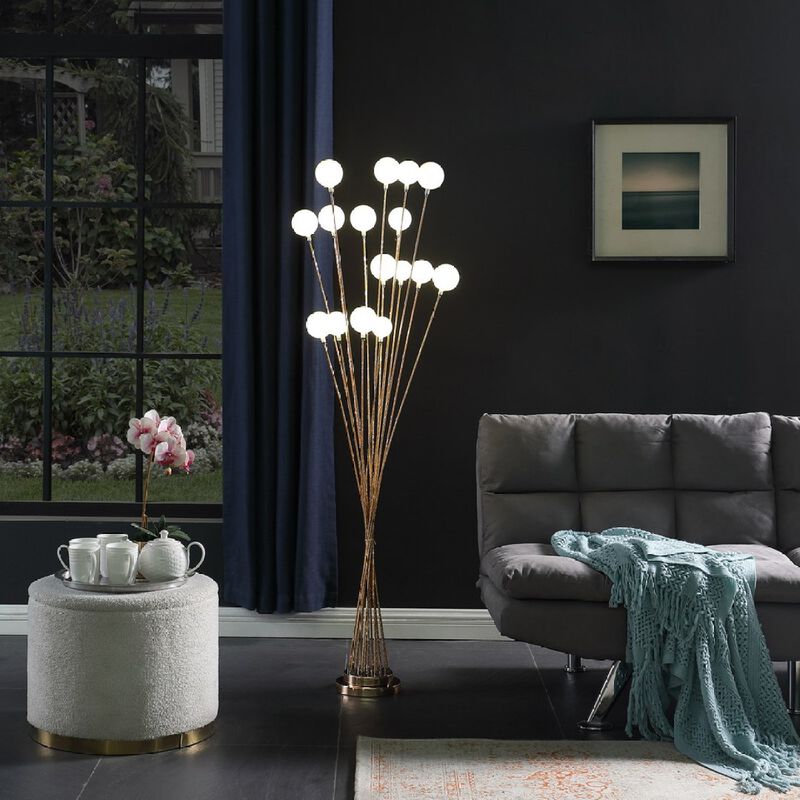61.5" In 16-Light Acrylic Globe Aluminun LED Chrysanthe Yellow Gold Metal Floor Lamp