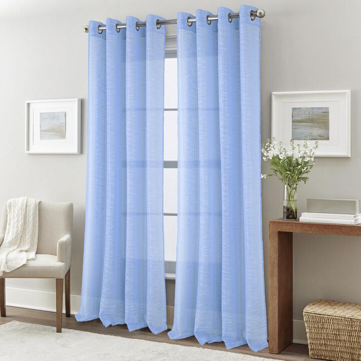 RT Designers Collection Dexter Linen Texture Grommet Sheer Light Filtering Window Curtain Panel 54" x 90" Blue