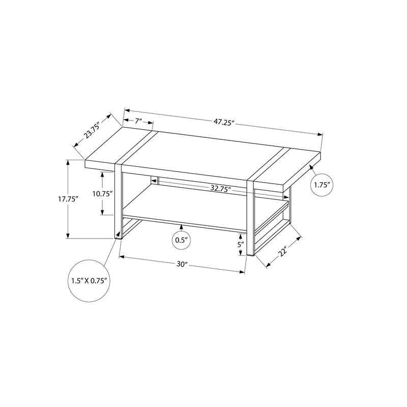 Monarch Specialties I 2850 Coffee Table, Accent, Cocktail, Rectangular, Living Room, 48"L, Metal, Laminate, Brown, Black, Contemporary, Modern