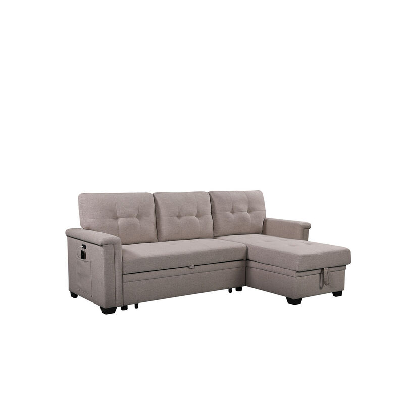 Nathan Light Reversible Sleeper Sectional Sofa With Storage Chaise, USB Charging Ports And Pocket