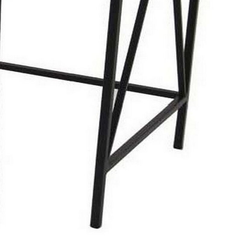 Hyan Modern Plant Stand Side Table Set of 3, Crossed Black Metal Frame - Benzara
