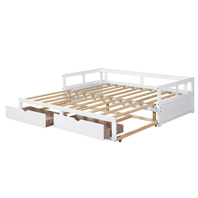 Wooden Daybed with Trundle and 2 Drawers