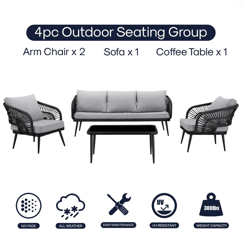 Inspired Home Arsema  Outdoor 4pc Seating Group
