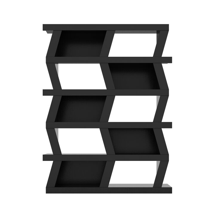 FUFU&GAGA Modern 5-Tier Zigzag Bookcase with Open Shelves (63.8” H x 51.2” W x 12.2” D),Black