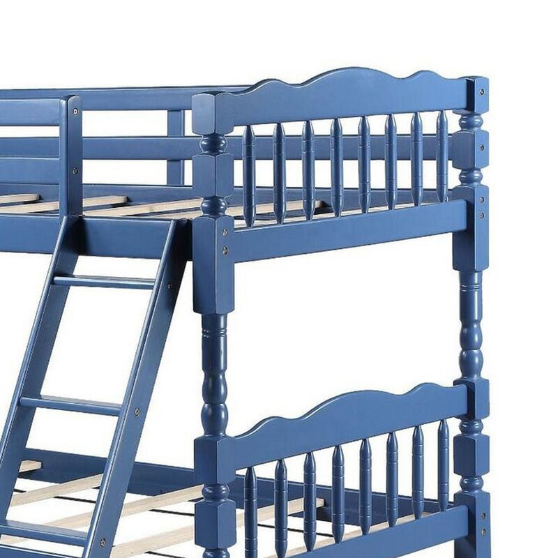 Alice Classic Twin Bunk Bed with Ladder, Guard Rail, Carved Legs, Blue-Benzara
