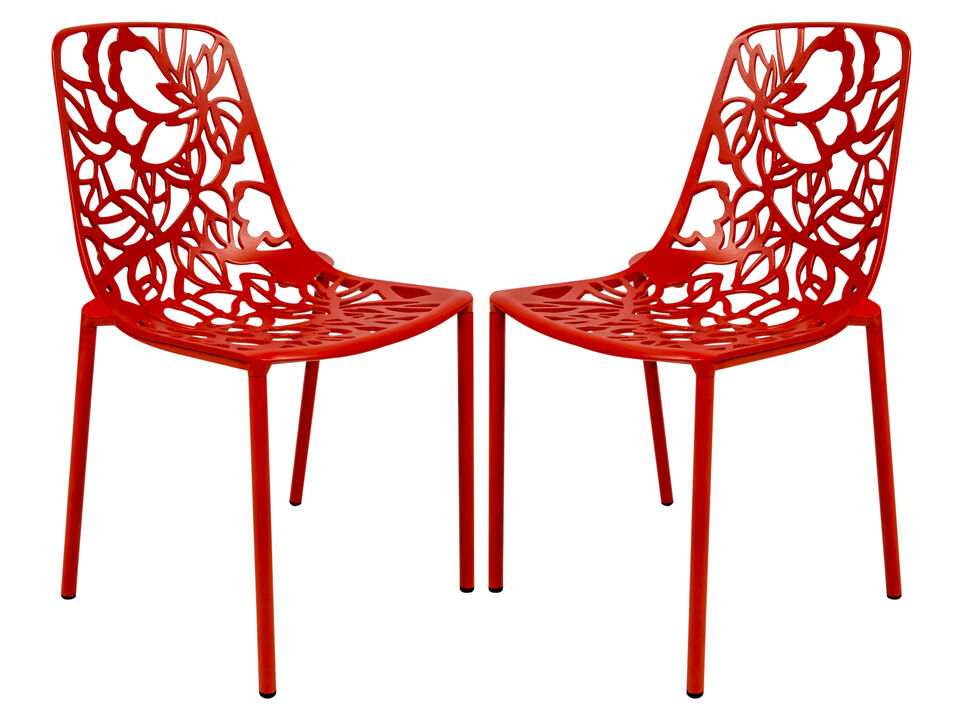 LeisureMod Devon Modern Aluminum Outdoor Dining Chair set of 2 in Red