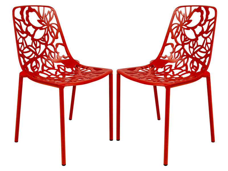LeisureMod Devon Modern Aluminum Outdoor Dining Chair set of 2 in Red
