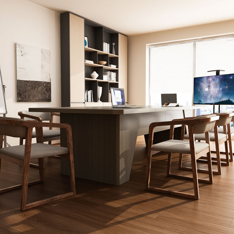FUFU&GAGA Modern Office Desk with Aesthetic Design, Grey Oak Finish (118.1" W x 47.2" D x 29.53" H), P2 MDF, Grey Oak Color