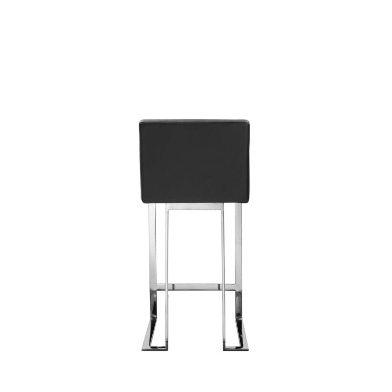 Boly 26 Inch Counter Height Chair, Black Faux Leather, Chrome Steel - Benzara