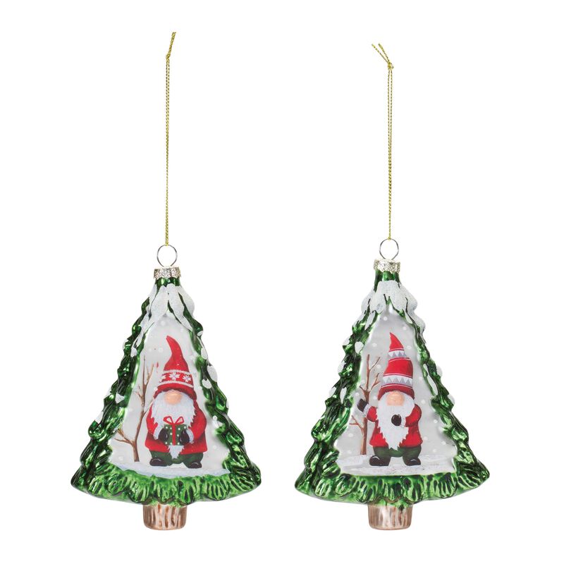 Gnome in Tree Ornament (Set of 12) 5.75"H Glass