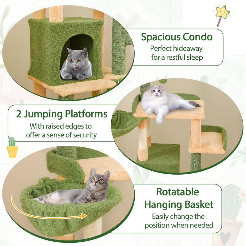 Cactus Cat Tree with Sisal Scratching Posts and Board for Indoor Cats
