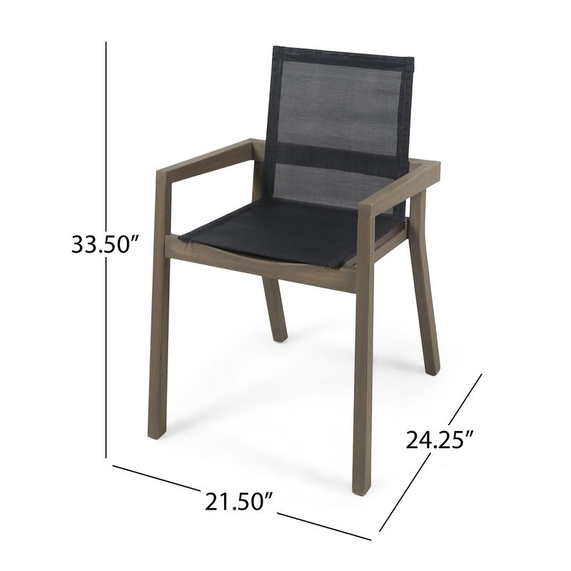 Side Dining Chair Set of 2, Angled Legs, Gray Mesh, Brown Acacia Wood - Benzara