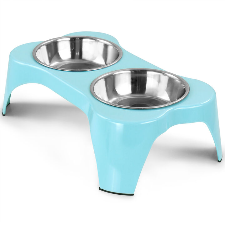 Gibson Home Bow Wow Meow 3 Piece Elevated Pet Bowl Dinner Set in Teal