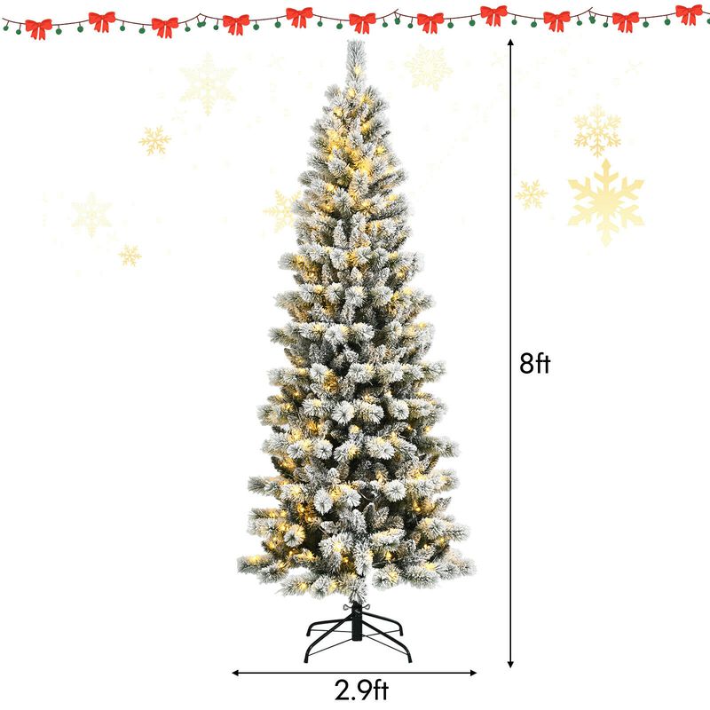 Pre-Lit Hinged Snow Flocked Christmas Tree with Remote Control