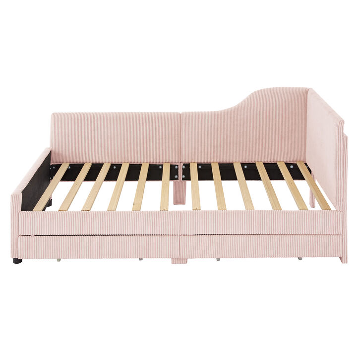 Merax L-Shaped Corduroy Daybed with 2 Storage Drawers