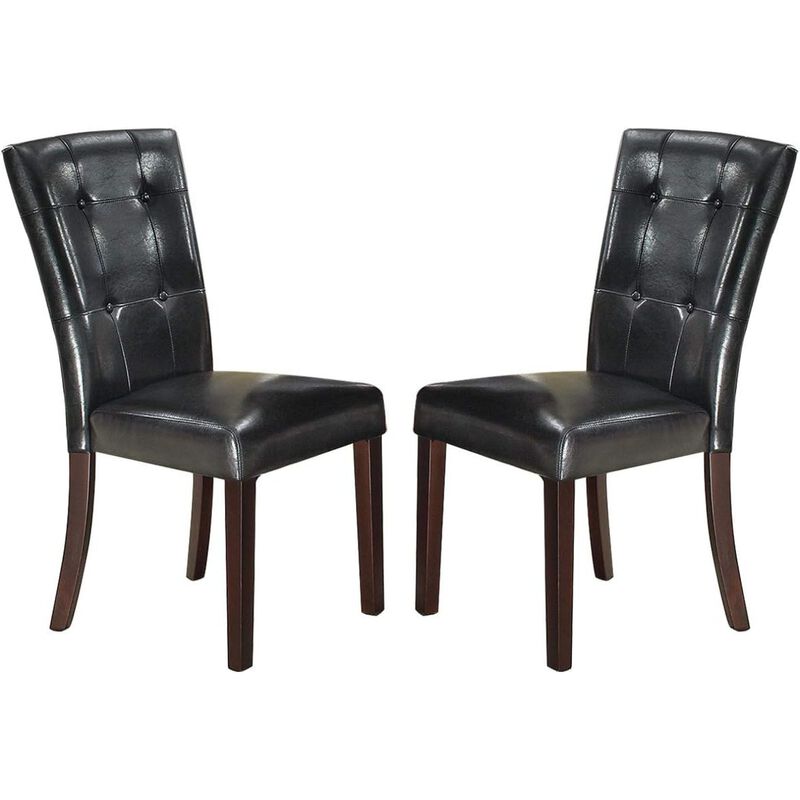 Modern Parson Chairs Black Faux Leather Tufted Set Of 2 Side Chairs Dining Seatings