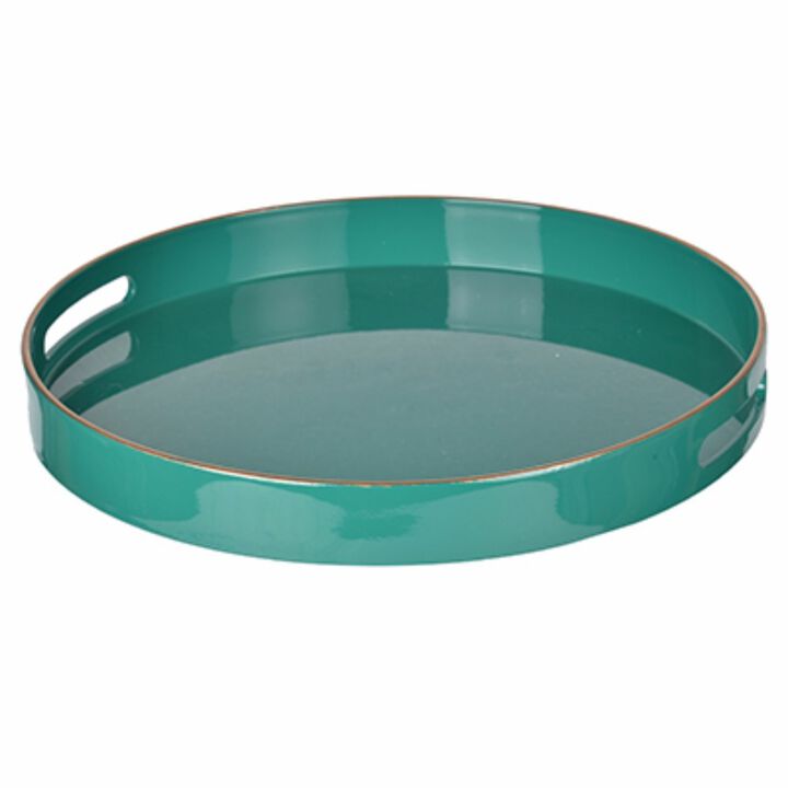 Mimosa Round Tray With Cutout Handles, Green - Benzara