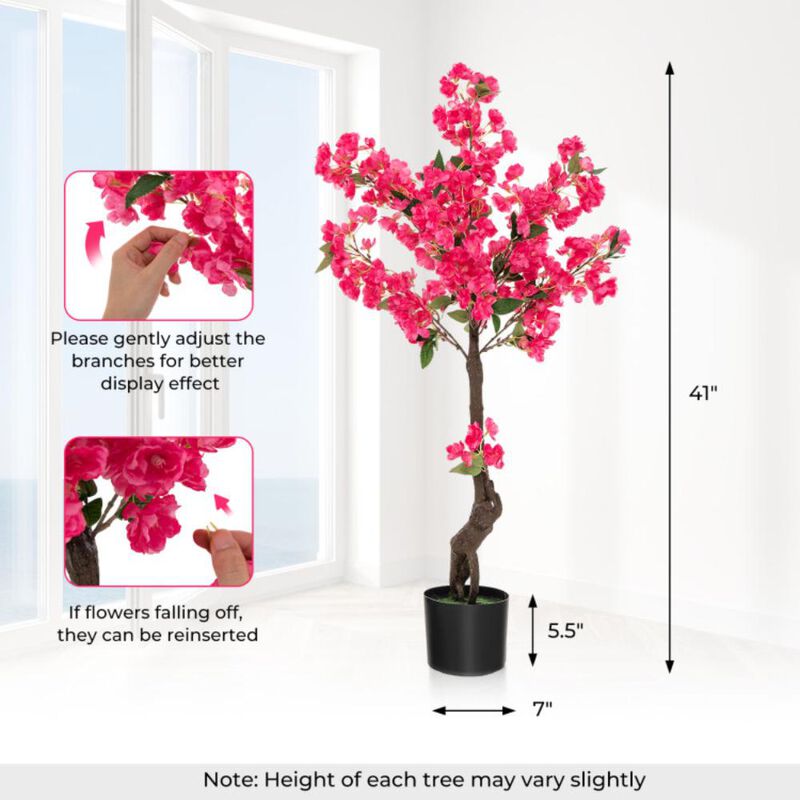 Hivvago 2 Pack 41 Inch Artificial Plum Blossom Tree Fake Floral Plant with 92 Flowers-Red