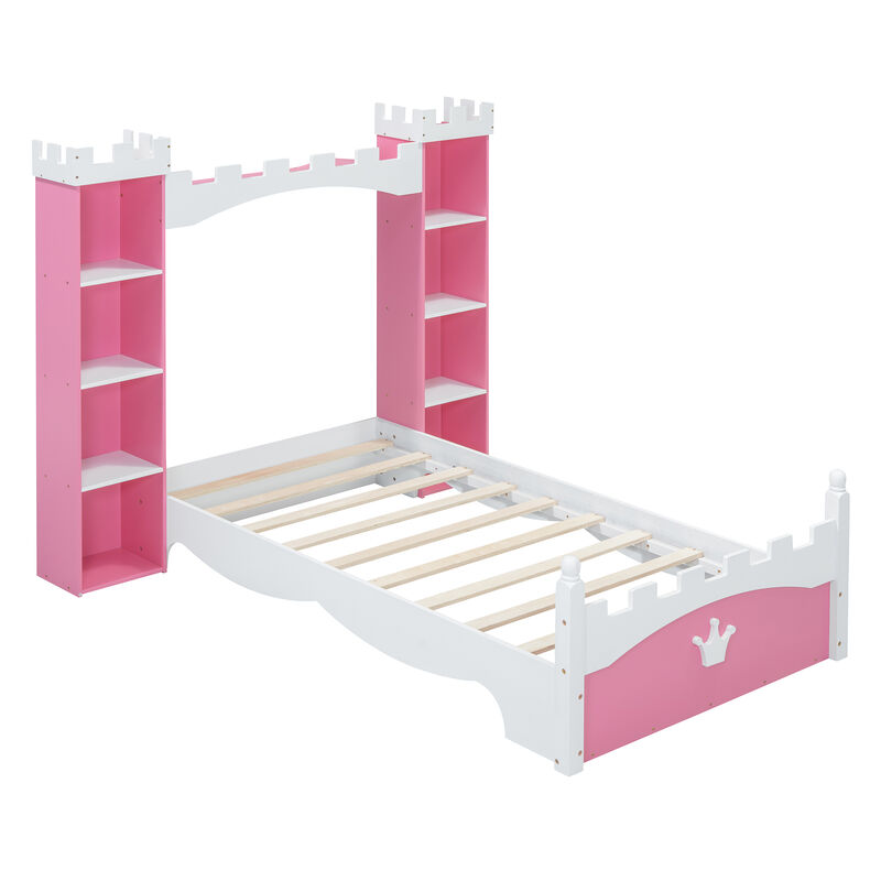 Merax Castle Wooden Bed with Storage Shelf