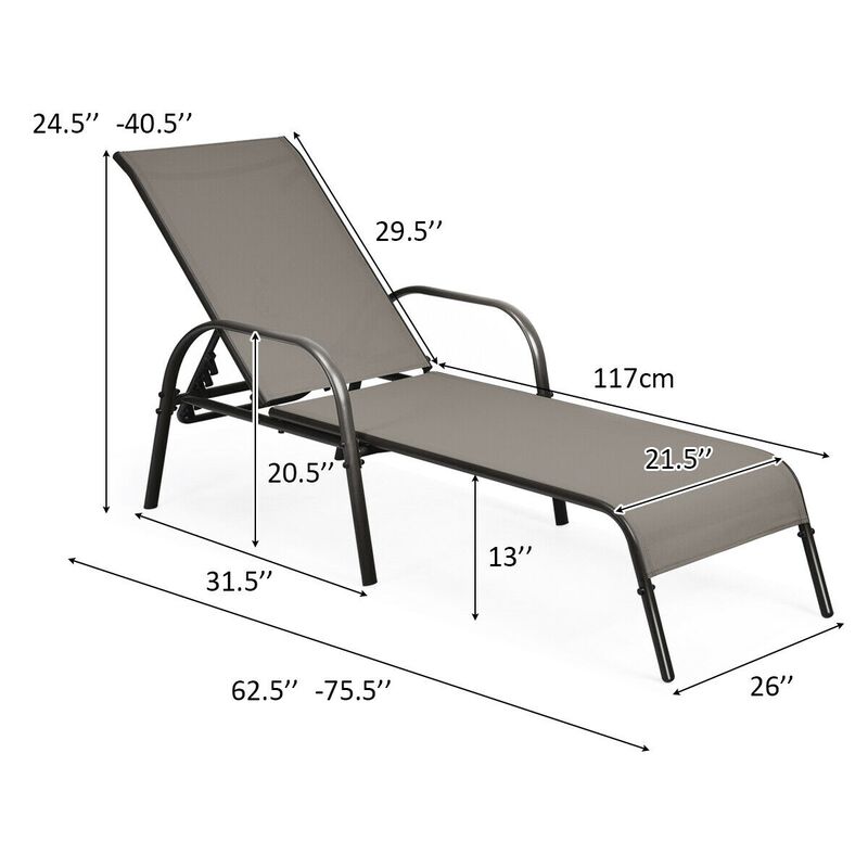 2 Pcs Outdoor Patio Lounge Chair Chaise Fabric with Adjustable Reclining Armrest