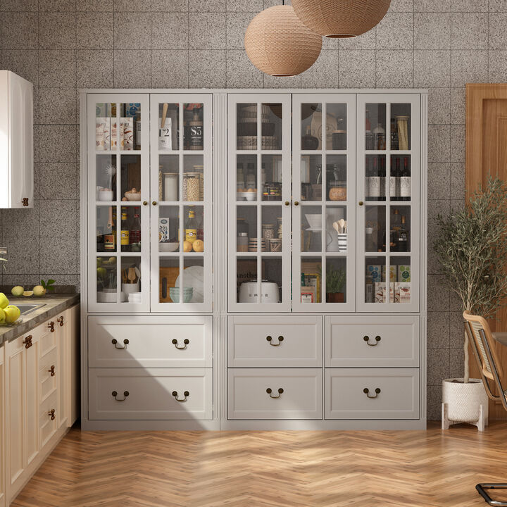 FUFU&GAGA 12-Shelf Wood Bookcase with Glass Doors & 6 Drawers,  Elegant and Spacious Storage Solution, (78.7" L x 15.7" W x 78.7" H), White