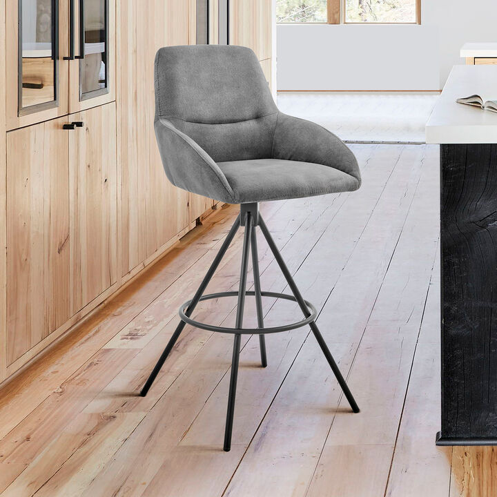 Odessa  Counter Height Bar Stool in Charcoal Fabric and Black Finish