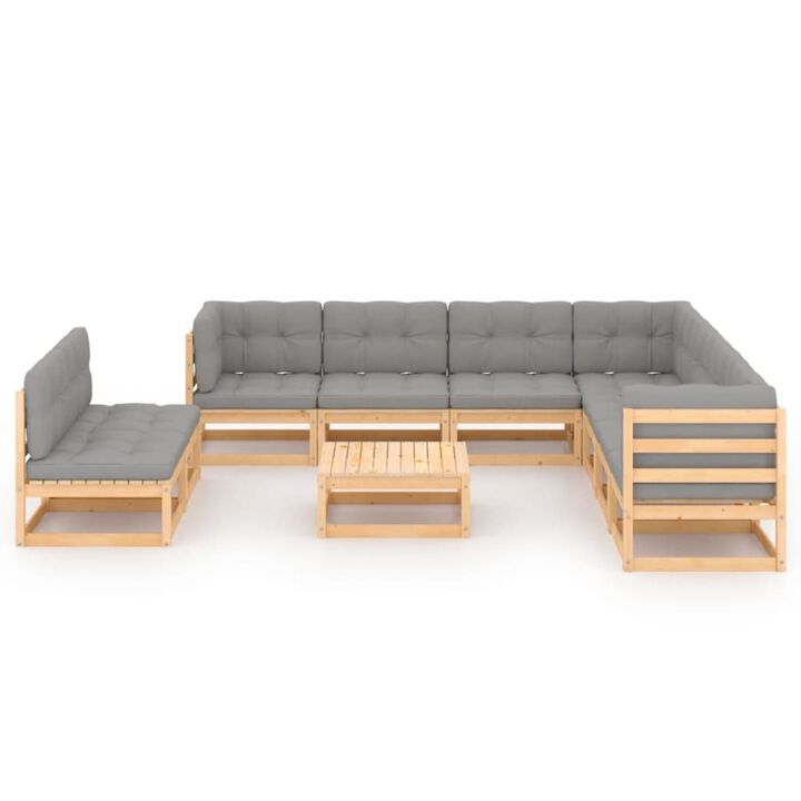 vidaXL 10 Piece Garden Lounge Set with Cushions Solid Pinewood