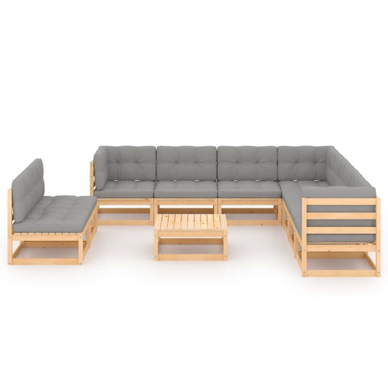 vidaXL 10 Piece Garden Lounge Set with Cushions Solid Pinewood