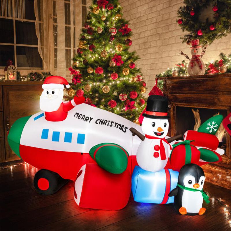 Hivvago 9 Feet Lighted Christmas Inflatable Santa Claus on Helicopter with Penguin