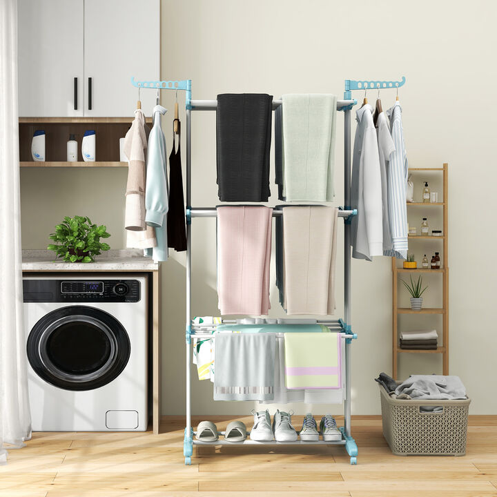 4-tier Clothes Drying Rack with Rotatable Side Wings and Collapsible Shelves