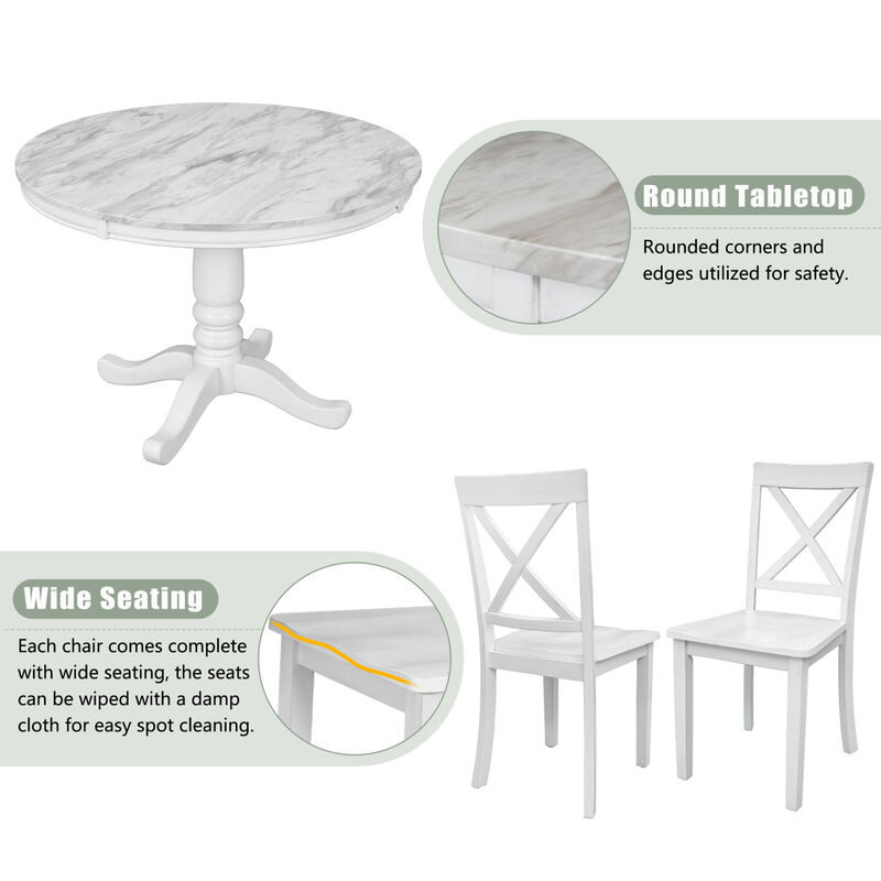 5 Pieces Dining Table And Chairs Set For 4 Persons, Kitchen Room Solid Wood Table With 4 Chair