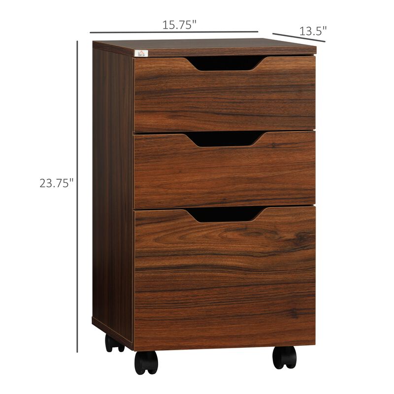 Brown Office Storage: Mobile 3-Drawer File Cabinet
