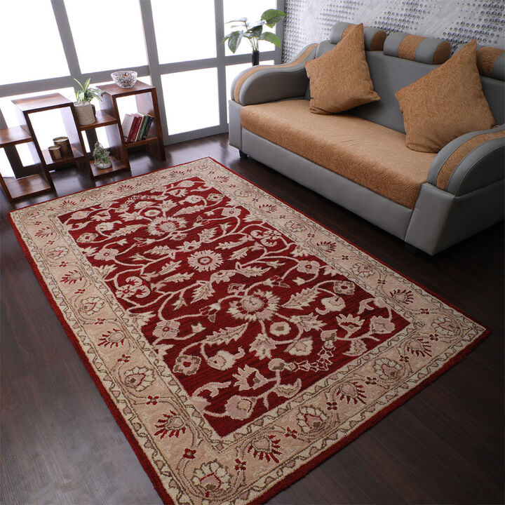RUGSOTIC CARPETS HAND TUFTED WOOL ECO-FRIENDLY AREA RUGS  - 5'x8', Rectangle Shape, Red & Gold, Classic Oriental Traditional  Design, High Pile Thick Handmade Anti Skid Area Rugs (K00531)