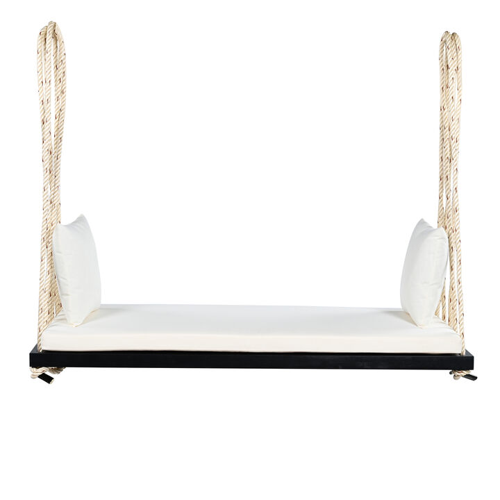 Merax  Patio Wooden Hanging Porch Swing Bench with Cushion