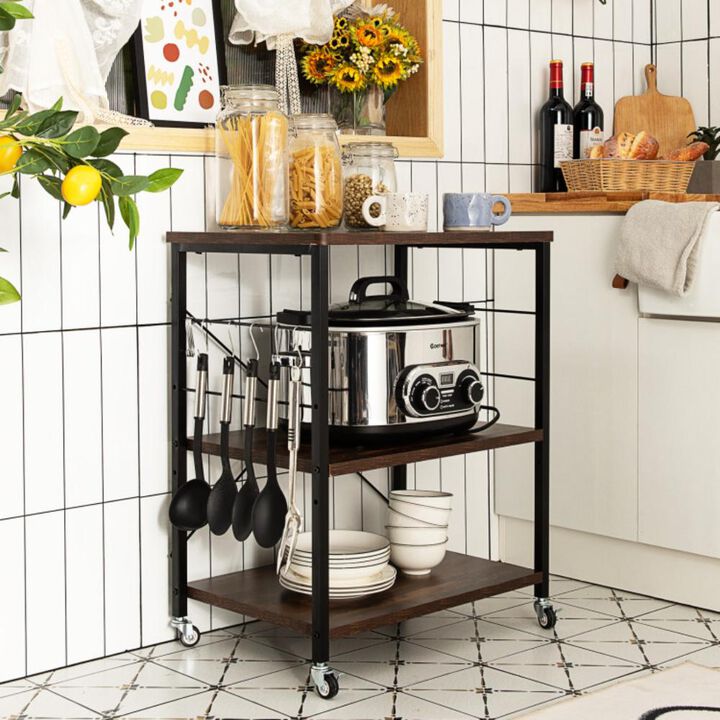 Hivvago 3-Tier Kitchen Baker's Rack Microwave Oven Storage Cart with Hooks